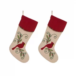 Glitzhome 21 In. Polyester Fabric Christmas Decoration Stocking (2-Pack)