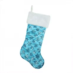 Northlight 20.5 In. Ice Palace Blue Sequin Snowflake Christmas Stocking With White Faux Fur Cuff