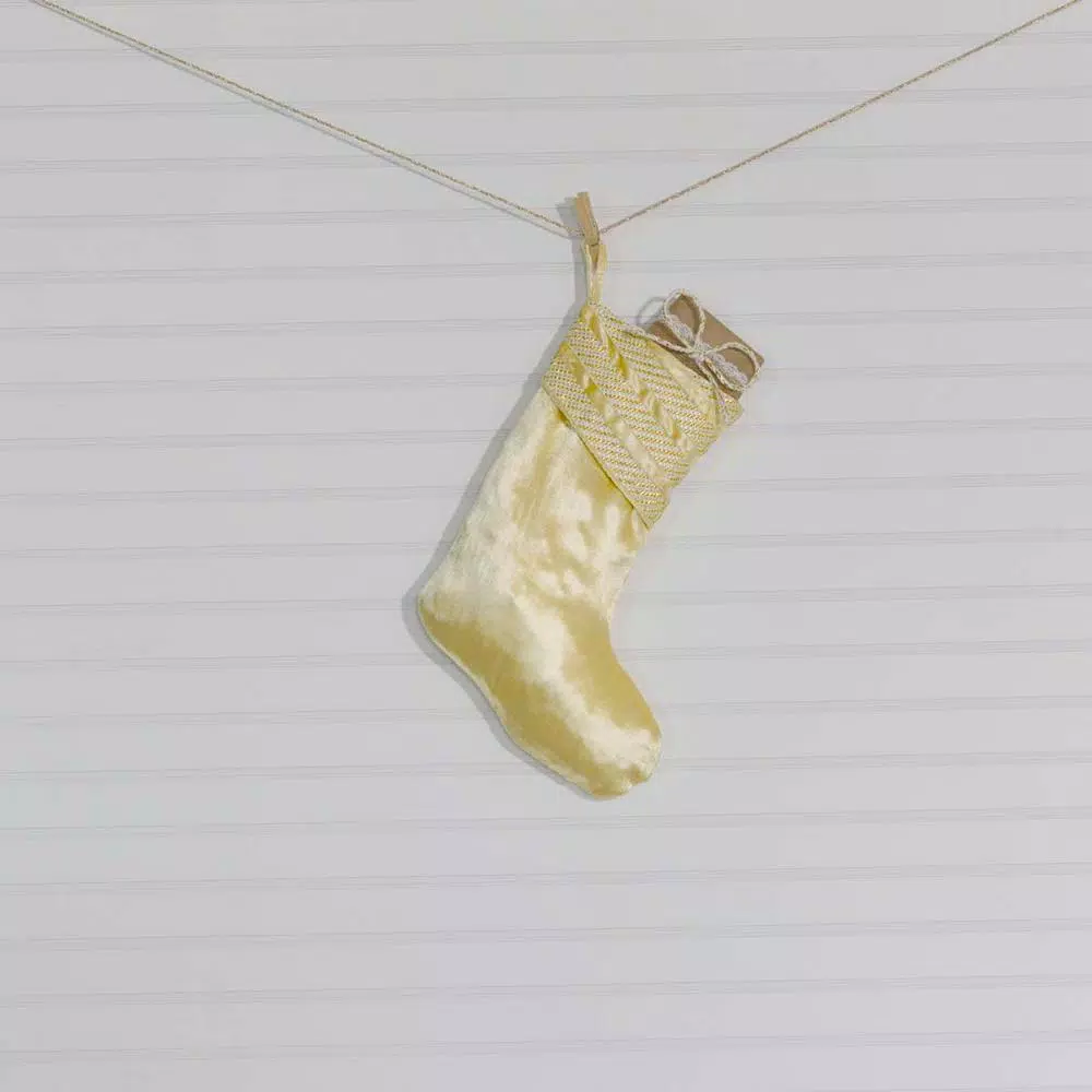 VHC Brands 15 In. 100% Viscose Creme Memories Glam Christmas Decor Stocking 2 VHC Brands 15 In. 100% Viscose Creme Memories Glam Christmas Decor Stocking - Image 2