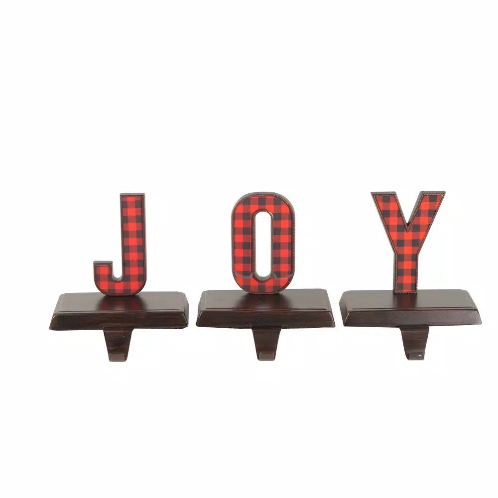 Northlight 6 In. Red And Black Buffalo Plaid Joy Christmas Stocking Holder (Set Of 3) 1 Northlight 6 In. Red And Black Buffalo Plaid Joy Christmas Stocking Holder (Set Of 3)