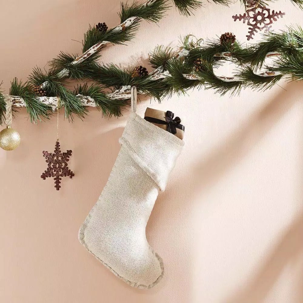 VHC Brands 15 In. Cotton/Metallic Thread Creme Nowell Farmhouse Christmas Decor Stocking 2 VHC Brands 15 In. Cotton/Metallic Thread Creme Nowell Farmhouse Christmas Decor Stocking - Image 2